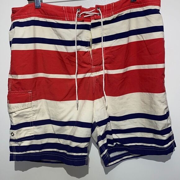 J. Crew Men's Multicolor Stripe Lace Up Mesh Lined Board Shorts Size 34 - Picture 1 of 11